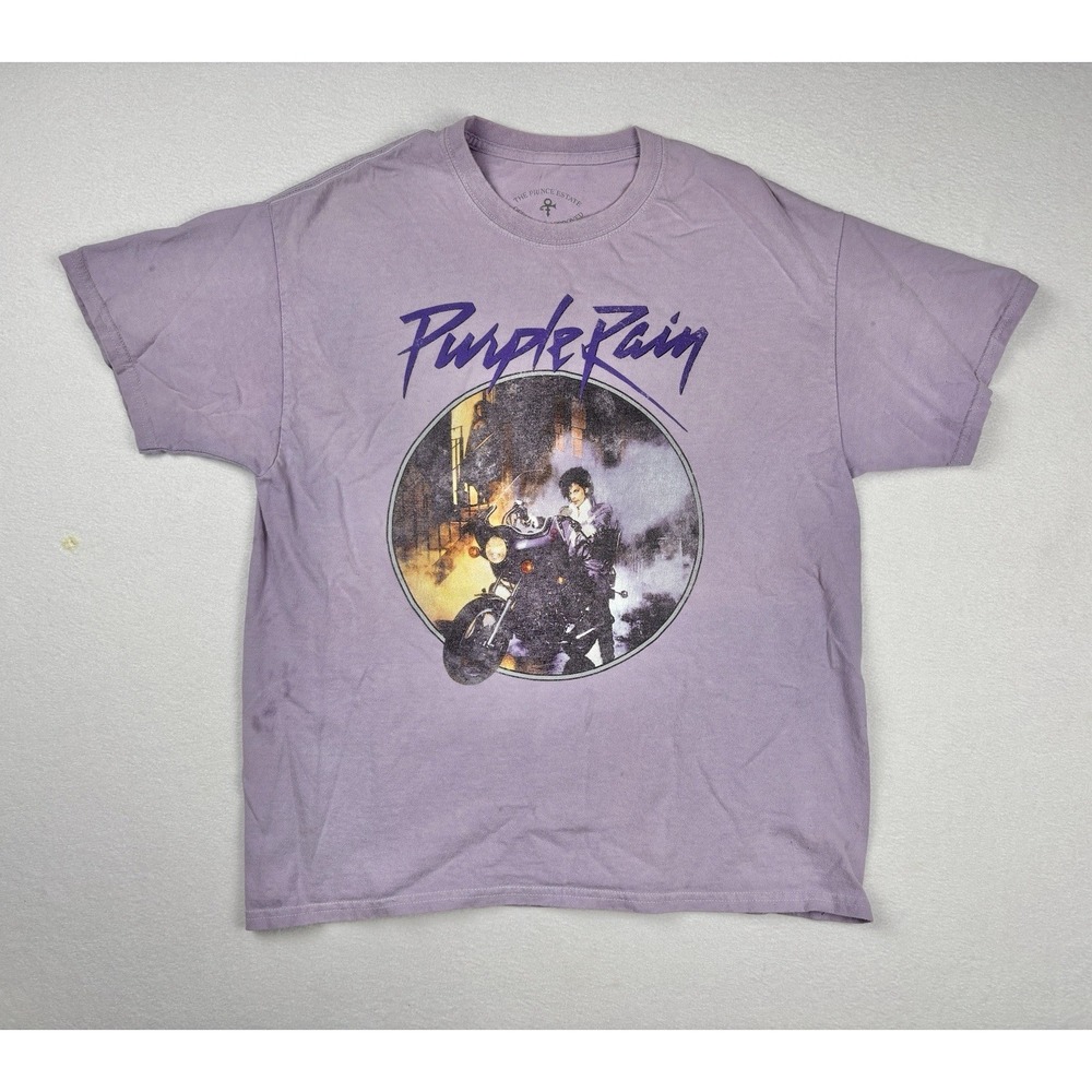 Prince Purple Rain Graphic T-Shirt‎ Size L Lavender 100% Cotton Official Estate